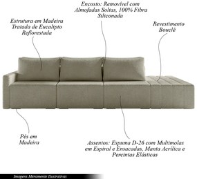 Sofá Ilha Modulado Milos 312cm Puff Lateral Bouclê Bege G33 - Gran Belo