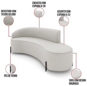 Sofá 4 Lugares Orgânico 220cm Pé Ferro Preto Morgan Veludo D03 - D'Rossi - Cinza