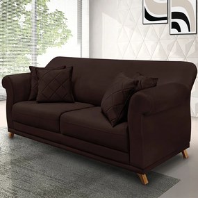 Sofá 2 Lugares Pé de Madeira Julieta 180 cm Suede S04 - D'Rossi - Café
