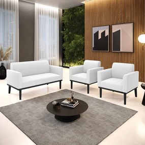 Namoradeira e 2 Poltronas Base Madeira Preto Marisa Bouclê D03 - D'Rossi - Off White
