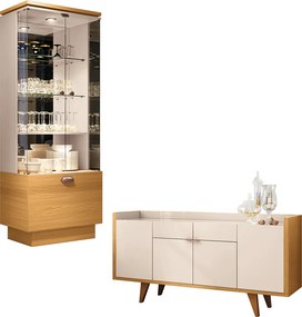 Conjunto Decorativo Cristaleira e Buffet Aparador Aura/Melodia Off White/Cinamomo G26 - HB Móveis