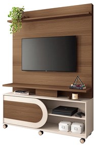 Home Theater Decorativo Globo c/Rodízios para TV até 55 Polegadas Castanho/Off White G26 - Gran Belo