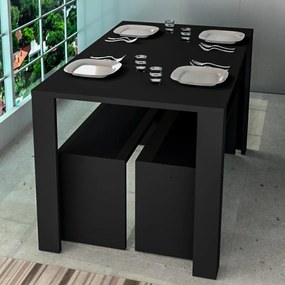 Conjunto Completo Com Mesa De Jantar E 2 Bancos Liv - Preto