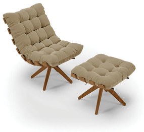 Poltrona com Puff Giratório Costela Suede Marrom Rato Base de Madeira MA30 M11 - D'Rossi