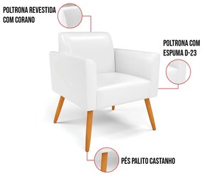 Poltrona Pés Palito Castanho Marisa Corano - Branco
