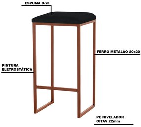 Banqueta Decorativa Billie Base Bronze Suede Preto G41 - Gran Belo