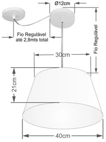Lustre Pendente Cone Com Desvio Md-4273 Cúpula  21/30x40cm Algodão Crú - Bivolt