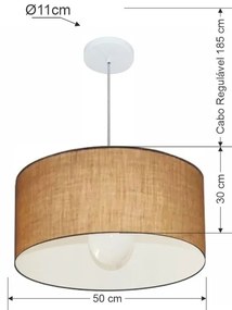 Lustre Pendente Cilíndrico Vivare Md-4069 Cúpula em Tecido 50x30cm - Bivolt