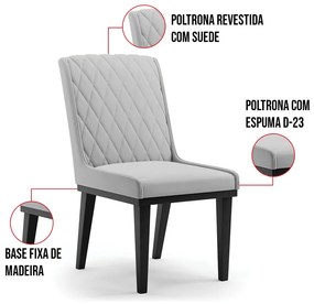 Cadeira Sala de Jantar Base Madeira Preto Kit 4 Sofia Suede Azul Marinho D03 - D'Rossi - Cinza