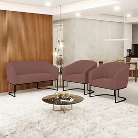Namoradeira e 2 Poltronas Industrial Preto Stella Veludo D03 - D'Rossi - Rose