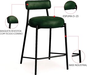 Banqueta Cozinha Alta com Encosto Industrial Preto Kit 3 Londres PU D03 - D'Rossi - Verde