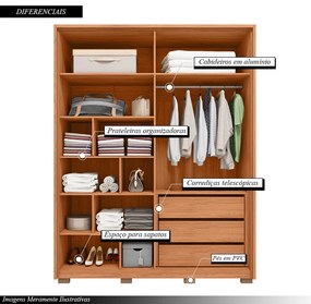 Guarda Roupa Solteiro 178,5cm Bravus 4 Portas de Bater 3 Gavetas  MDP  Freijo/OffWhite G11 - Gran Belo