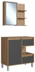 Gabinete Banheiro 80cm e Espelheira 70cm Clari Mel/Grafite F10 - Mpoze