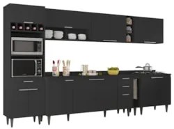 Armário de Cozinha Com Tampo CP07 340cm Pérola Preto Z34 - Mpozen