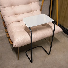 Mesa Lateral Tampo Branco Multiuso Para Sofá Base Preto - D'Rossi