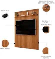 Painel TV 65 Pol 183cm Suspenso Ripado Noah D04 Freijó - Mpozenato