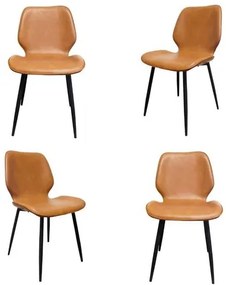 Kit 04 Cadeiras Bergen PU Caramelo Base em Aço Preto - 76326 Sun House