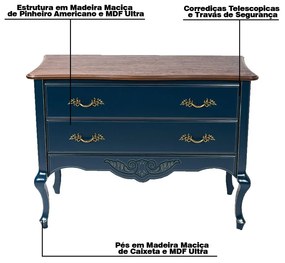 Cômoda Decorativa Julieta com 2 Gavetas Azul/Imbuía G71 - Gran Belo
