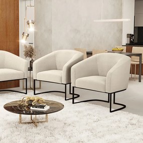 Cadeira Sala de Jantar Industrial Preto Kit 2 Stella Bouclê D03 - D'Rossi - Bege