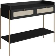 Aparador Para Sala 2 Gavetas Pé Metal Arlo A10 Nero/Dourado - Mpozenat