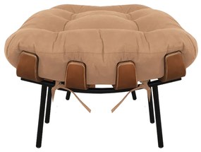 Puff Costela Suede Caramelo Sisal Base Metal - D'Rossi