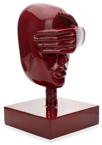 Escultura Máscara Rosto Cego Em Cerâmica Vermelho Ocre 25x15 Cm - D'Rossi