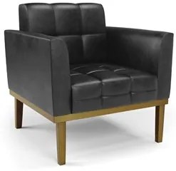 Poltrona Decorativa Base Madeira Castanho Ana Sintético PU Preto- Ibiz