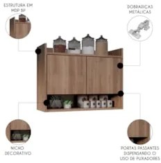 Armário de Cozinha Aéreo 71cm 2 Portas 1 Nicho Ceci Z34 Freijó - Mpoze