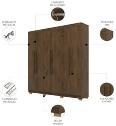 Guarda Roupa Casal 218cm 6 Portas Bolty Imbuia Rústico V02  - Mpozenat