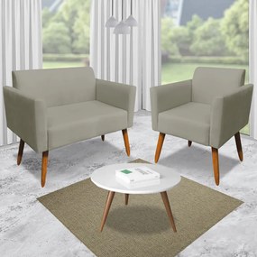 Poltrona Namoradeira Decorativa Isabella Pés Palito Madeira Suede Nude G19 - Gran Belo