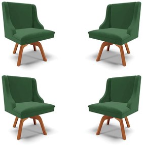 Kit 4 Cadeiras Decorativas Sala de Jantar Base Giratória de Madeira Firenze Veludo Verde/Natural G19 - Gran Belo
