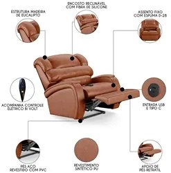 Poltrona do Papai Reclinável Kalie Controle Power Elétrico USB FH9 PU