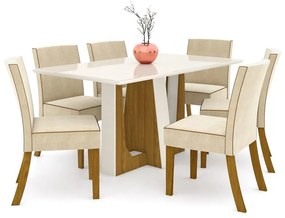 Mesa de Jantar Tampo de Vidro 160cm Alfa Nature Off White