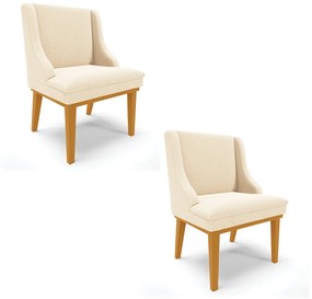 Cadeira Sala de Jantar Base Madeira Castanho kit 2 Liz Bouclê Bege D03 - D'Rossi