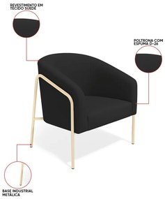 Poltrona Sala Industrial Alta Champanhe Stella Suede D03 - D'Rossi - Preto