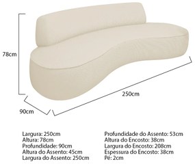 Sofá Curvo Sala de Estar Recepção Consultório Amsterdã 250cm Linho
