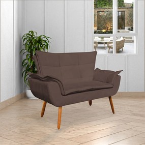 Conjunto 2 Poltronas e 1 Namoradeira Pés Palito Charger Suede Marrom G19 - Gran Belo