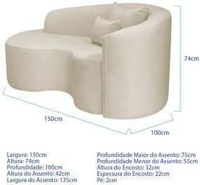 Kit Recamier Curvo Sala de Estar Inglaterra 150cm Lado Esquerdo e Poltrona Orgânica Luxo Amore Bouclé