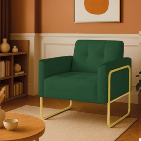 Poltrona Sala Industrial Alta Tubo Dourado Elisa Veludo D03 - D'Rossi - Verde