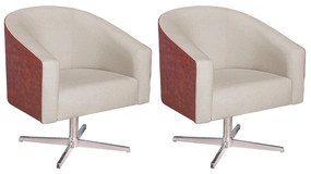 kit 02 Poltronas Luiza Base Giratória de Metal Sintético Nozes e Linho Bege - ADJ Decor