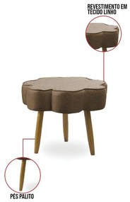 Puff Decorativo Pé Palito de Madeira Sala Flower Linho E03 - D'Rossi - Marrom Cacau