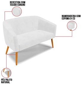 Kit 01 Namoradeira 02 Lugares e 02 Poltronas Giratória Stella Corano Base Madeira MA30 D03 - D'Rossi  - Branco