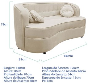 Sofá Curvo 2 Lugares Orgânico Sala Recepção Escritório Decorativo Luxo Panamá 140cm Linho