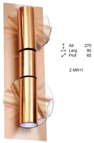Arandela Swilver Tubo 2 Facho 2 Movel 6,5X09X27Cm 2Xmr11 C/ Interrupto... (DOURADO FOSCO)