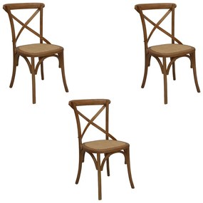 Kit 3 Cadeiras Decorativas Sala De Jantar Cozinha Danna Rattan Natural Bétula G56 - Gran Belo