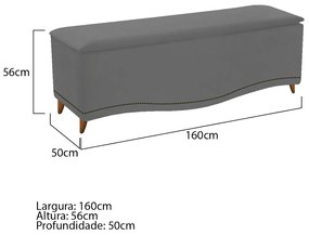 Calçadeira Estofada Yasmim 160 cm Queen Size Suede Cinza - ADJ Decor