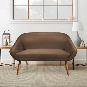 Kit 01 Namoradeira 02 Lugares e 01 Poltrona Giratória Giovana Suede Marrom Base Madeira MM30 - D'Rossi