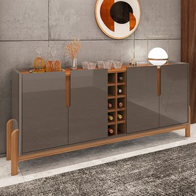 Aparador Buffet 4 Portas Belle 190 cm Cinza Pérola e Cedro com Adega - D'Rossi