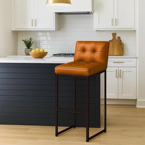 Banqueta Cozinha Alta com Encosto Industrial Preto Lirina PU C05 - D'Rossi - Whisky