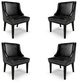 Kit 4 Cadeiras Decorativas Sala de Jantar Base Fixa de Madeira Firenze PU Preto Brilho G19 - Gran Belo